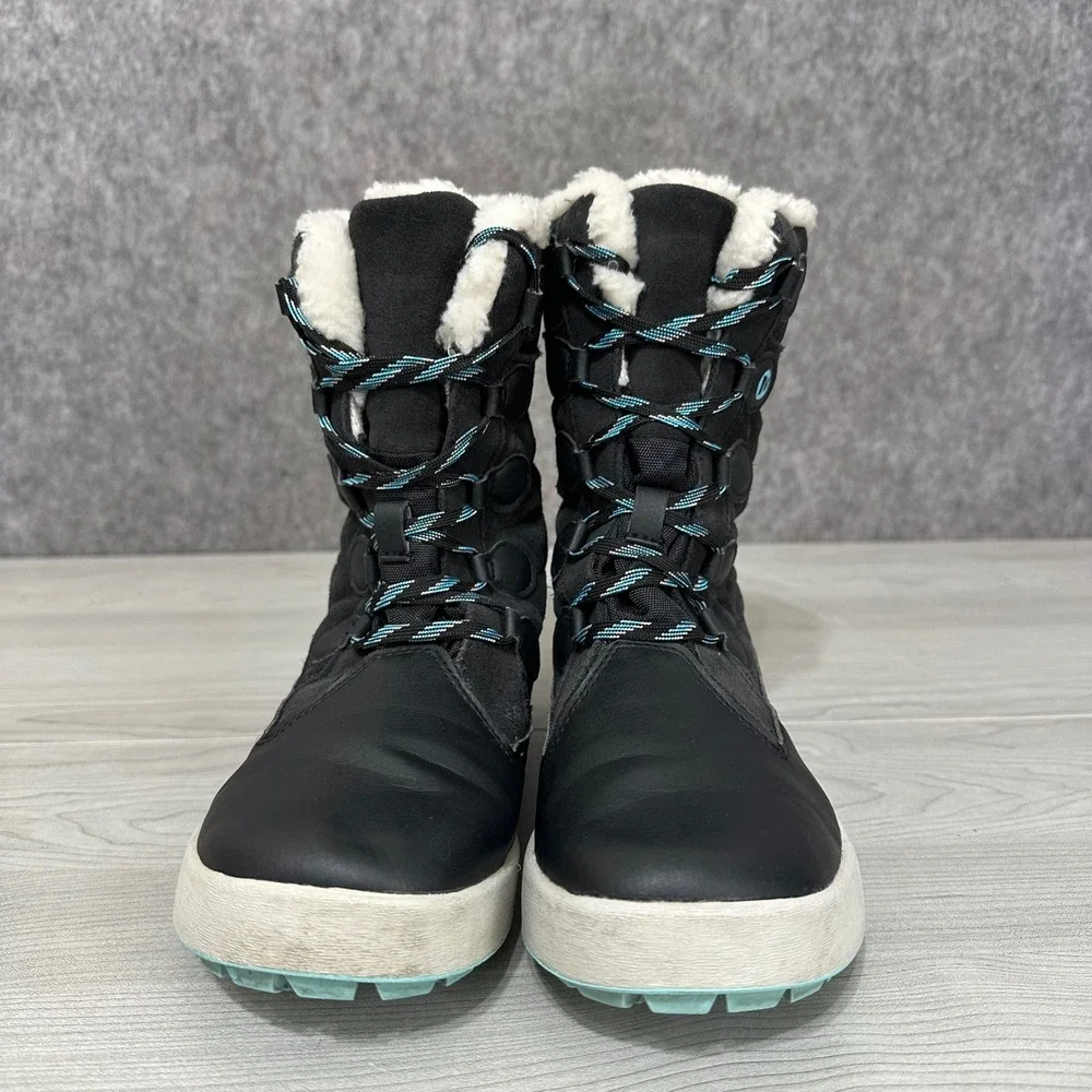 Merrell‎ Heidi Waterproof Boots Kids 3M Black Quilted Faux Fur Winter Snow